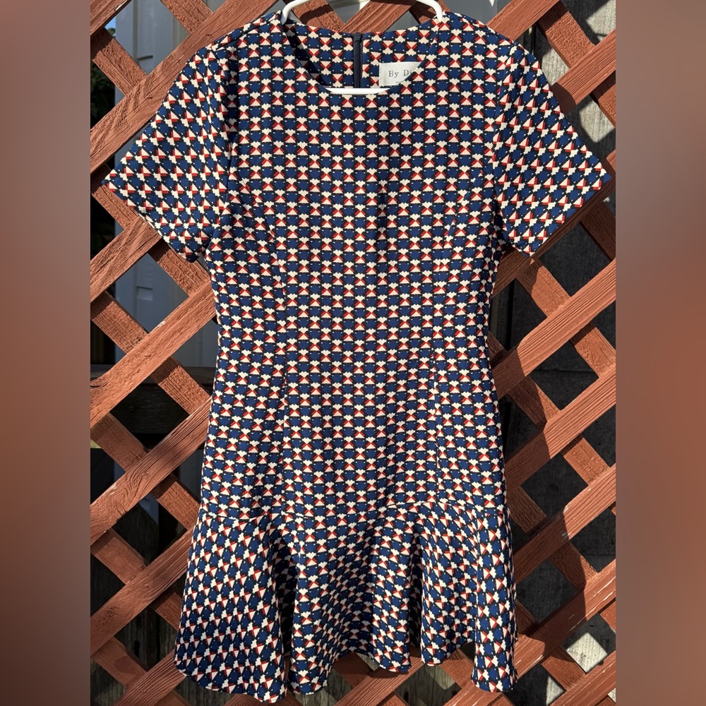 NWT - By Dieu Geo Print Drop Waist Dress - Made in Korea - Size Small